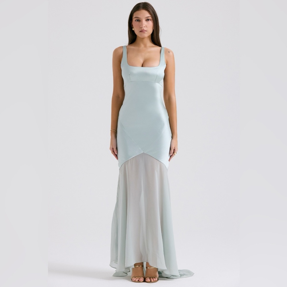 House of CB Vittoria Pistachio Chiffon Floor Length Gown - Picture 4 of 11